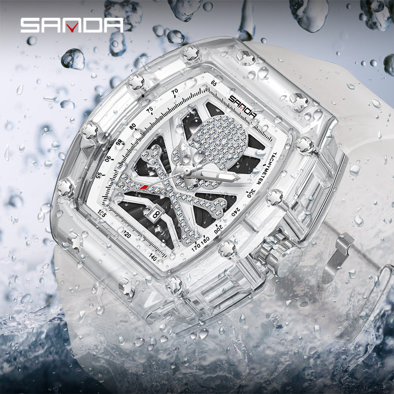 SANDA Skull Quartz Watch – Luminous Calendar, Waterproof Casual Watch