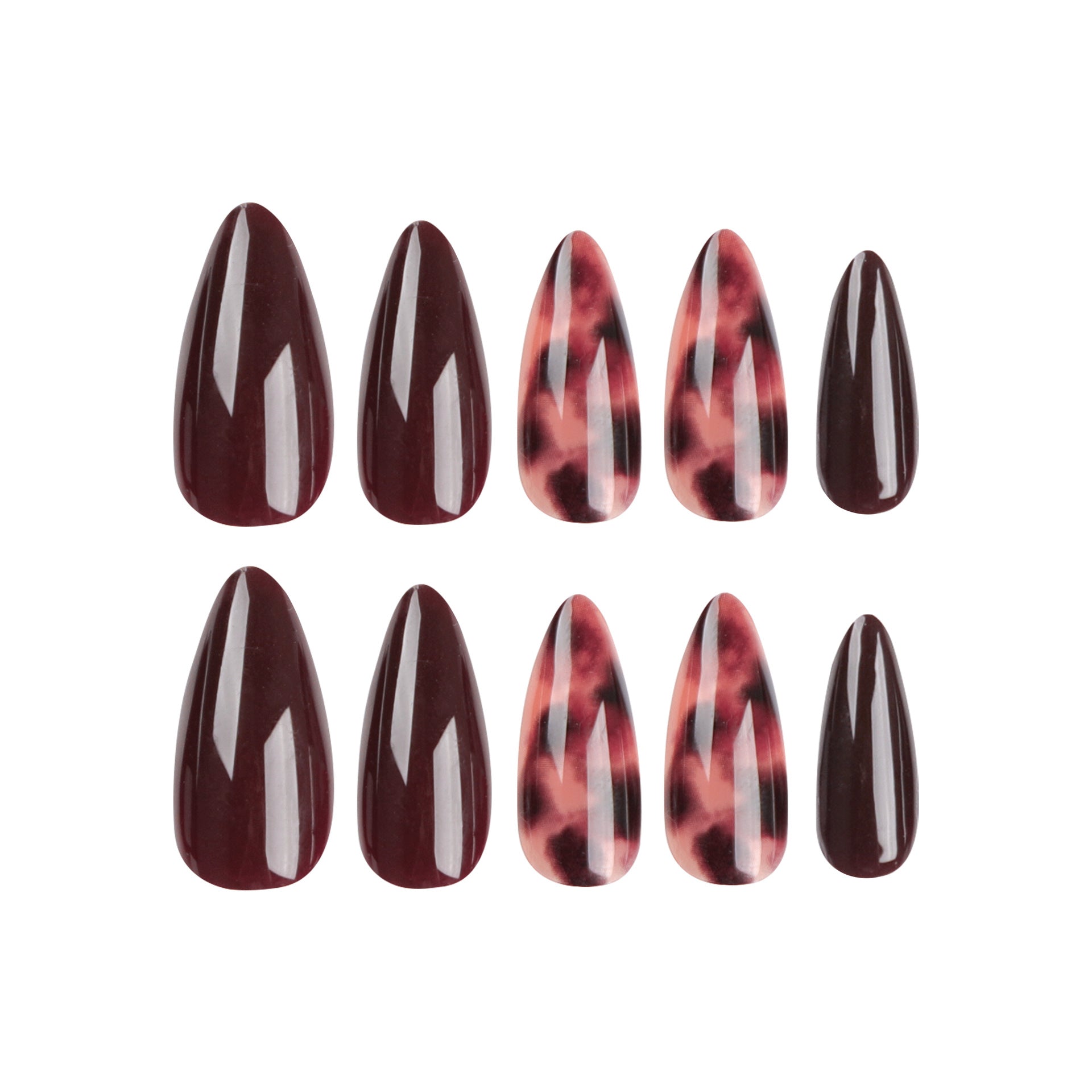Tortoiseshell Stiletto Press-On Nails – Glossy Dark Brown Medium Length