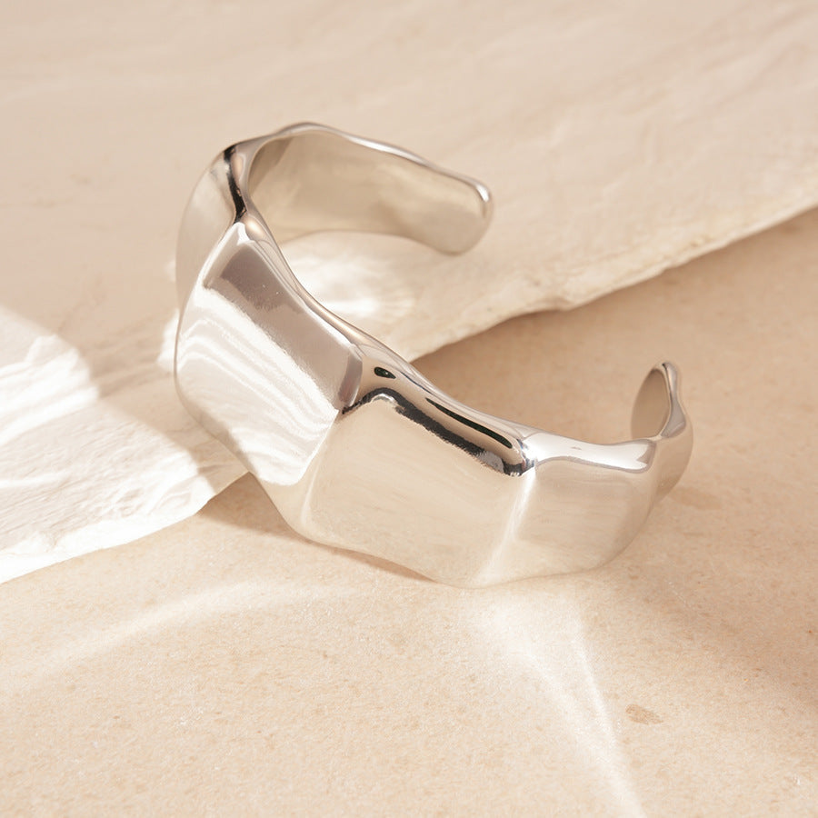 Minimalist Geometric Cuff Bracelet – Pleated Wide Open-Ended  Bangle Women’s Jewelry