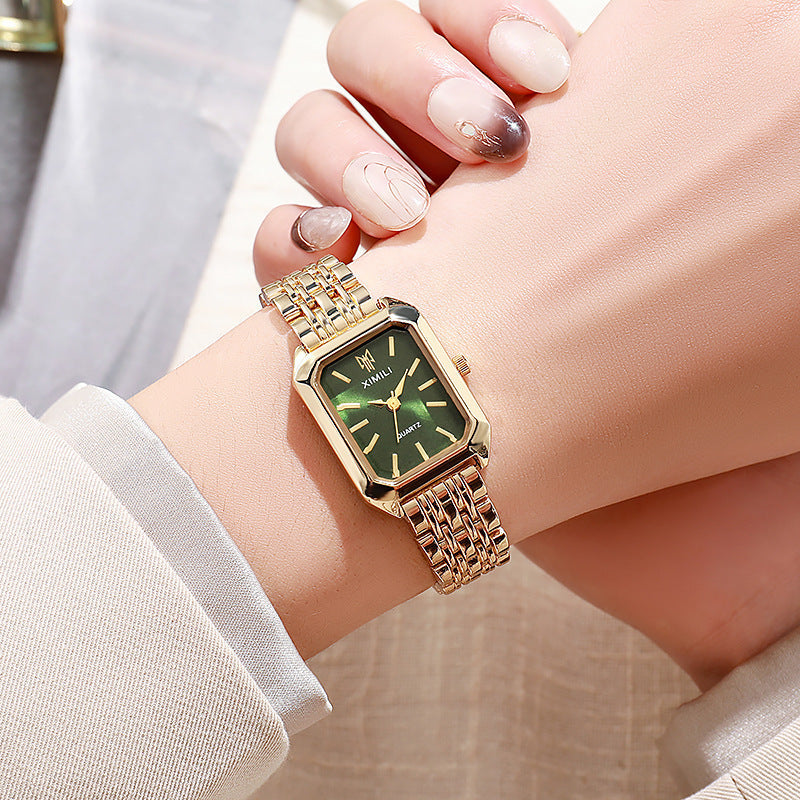 Women’s Square Dial Luxury Quartz Watch – Alloy Steel Strap, Fashion Student Style