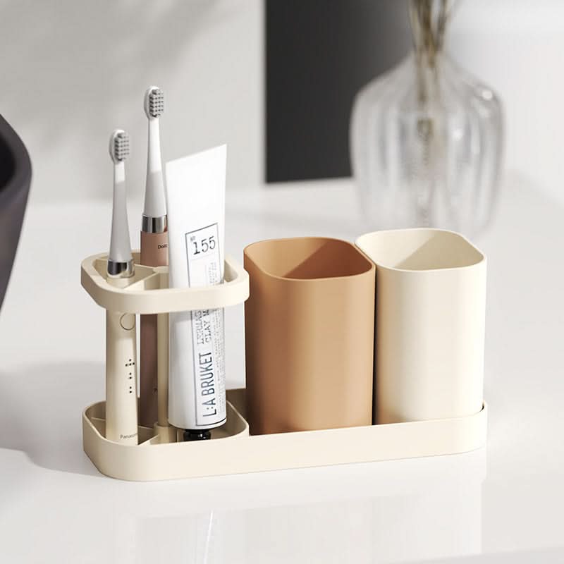 Wall-Mounted Toothbrush Holder with Mouthwash Cups -Punch-free