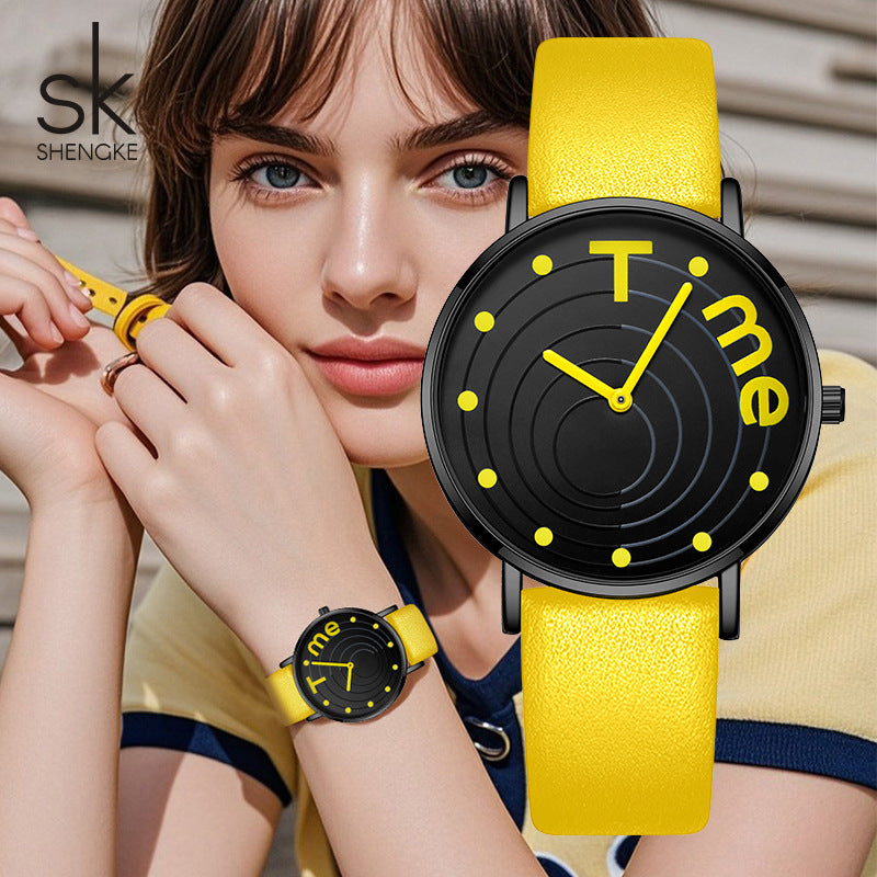 SK Women’s Quartz Watch – Fashion Round Dial, 36mm Waterproof PU Strap Wristwatch