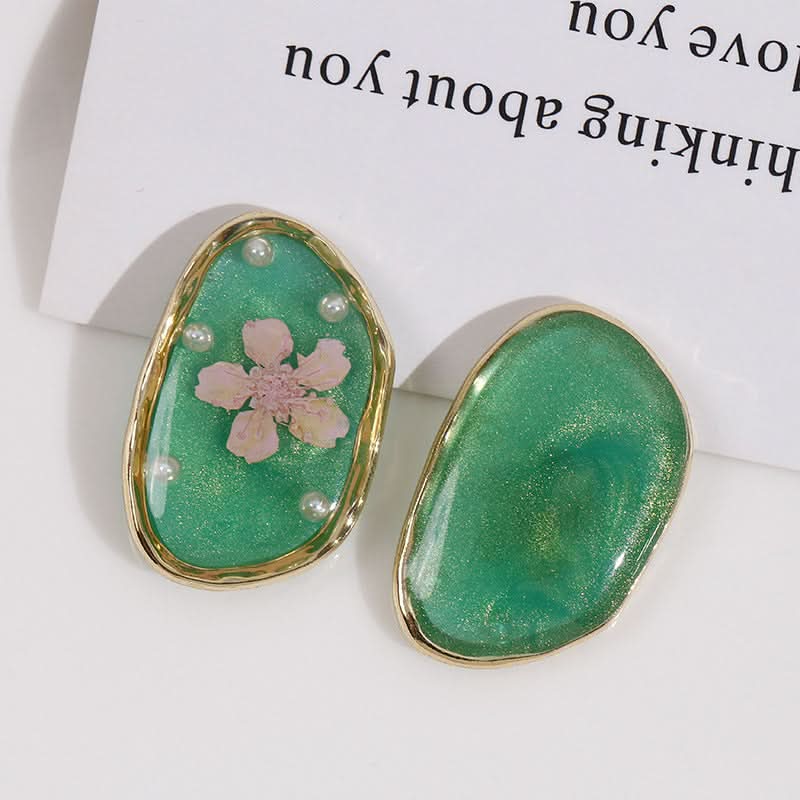 Pearl Oval Quicksand Green Leaf Earrings - DIY Jewelry Accessories (Set of 6 pcs.)