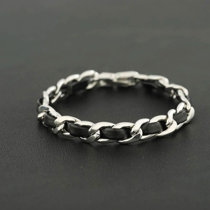 Men’s Trendy Titanium Steel Leather Bracelet – Fashion-Forward Design