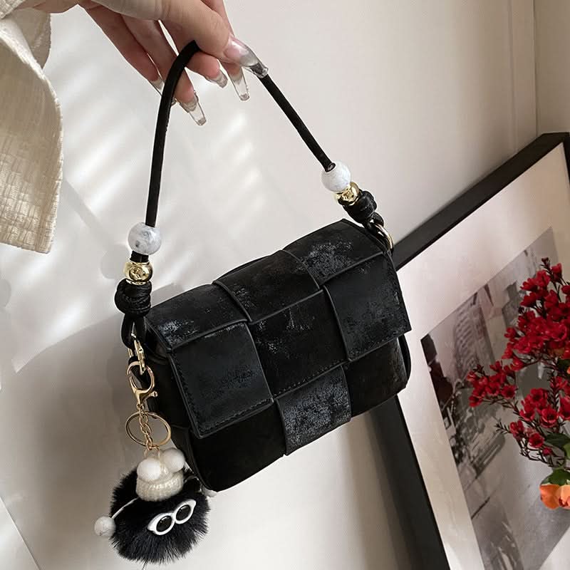 Women's Woven PU Leather Messenger Bag – Trendy Small Square Handbag