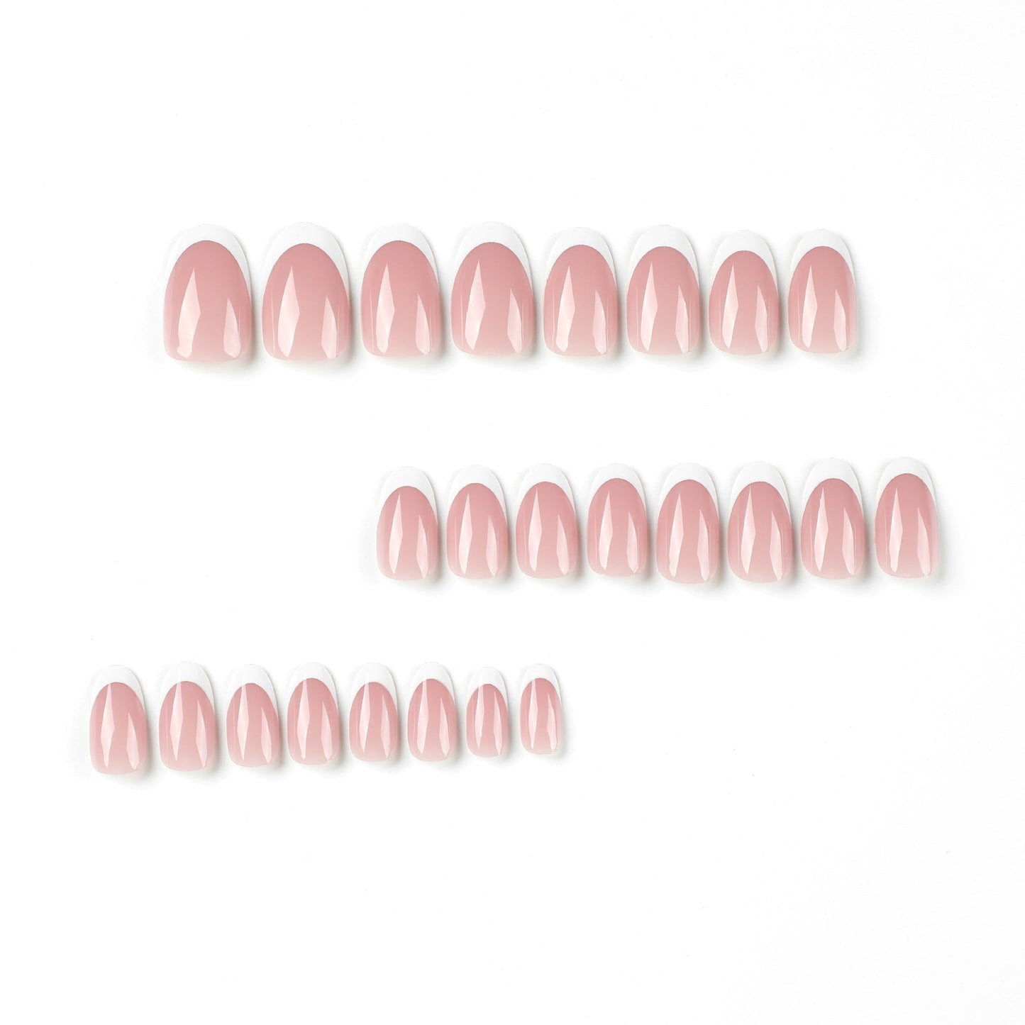 Medium Almond French Tip Press-On Nails – Glossy Nude White