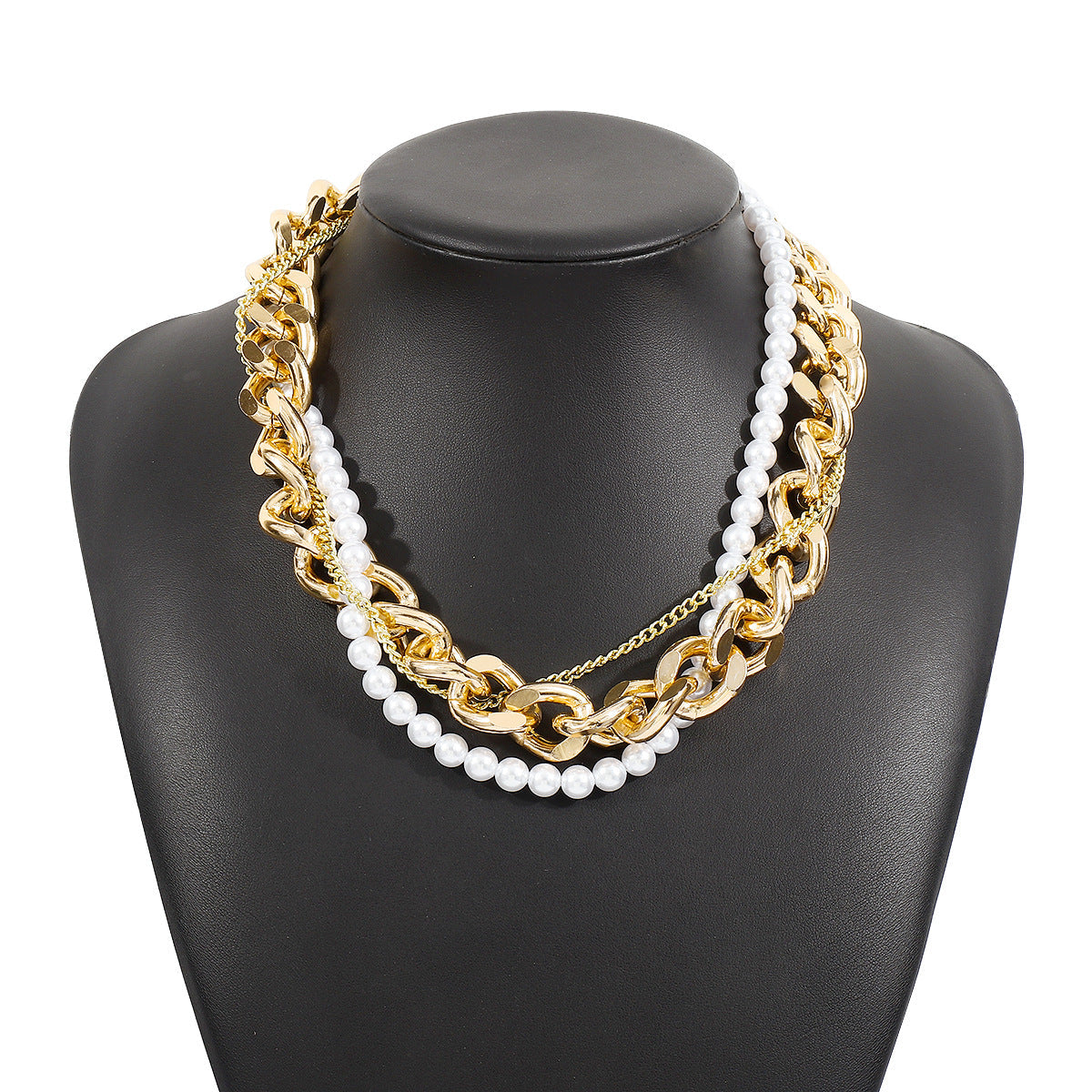 Vintage Pearl Layered Necklace for Women – Elegant Gold Metal Chain Jewelry