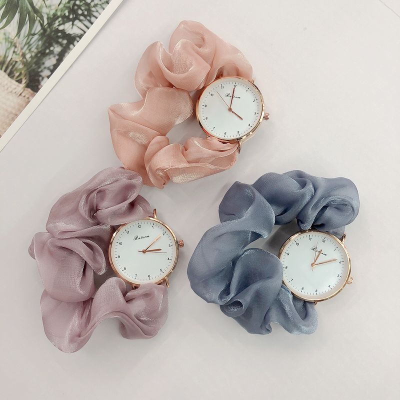 Girls’ Korean Scrunchy Strap Quartz Watch – Fashion Digital Dial