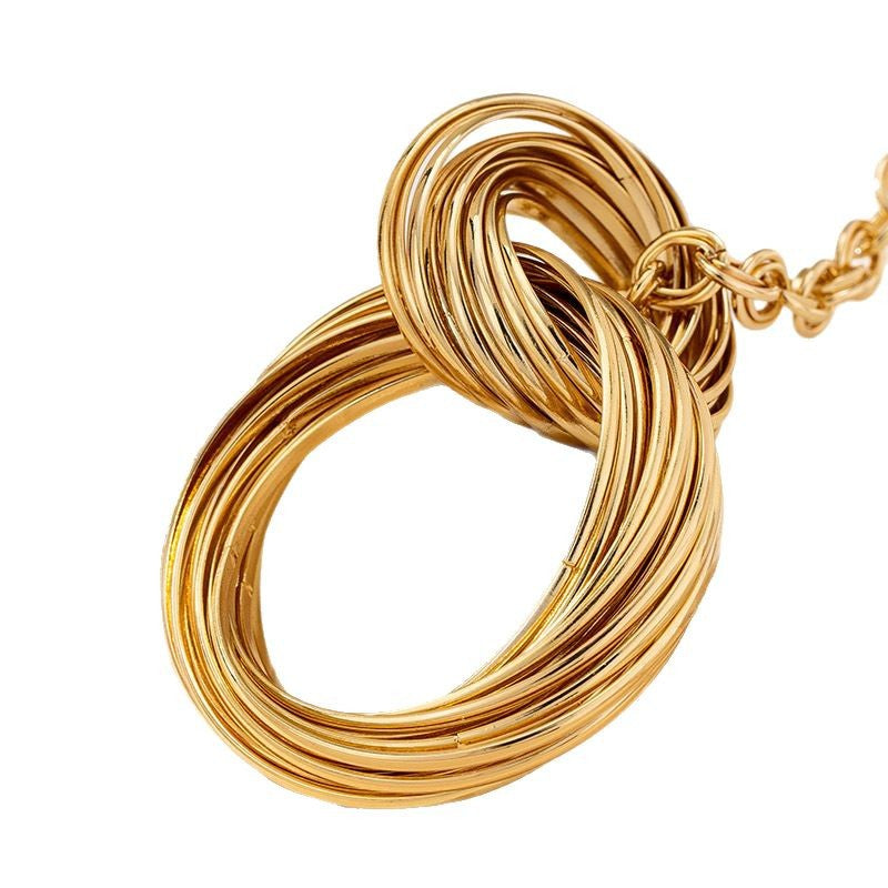 Gold Geometric Circle Pendant Necklace – Elegant Light Luxury Jewelry for Women