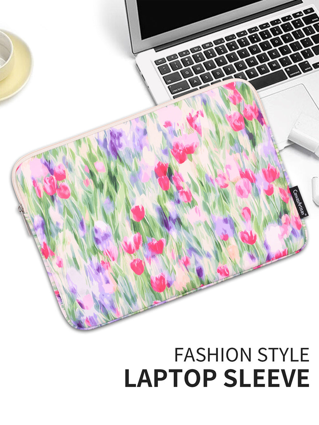 Tulip Printed Waterproof Laptop Sleeve – Shock-Resistant Floral Case for 11–15" Devices