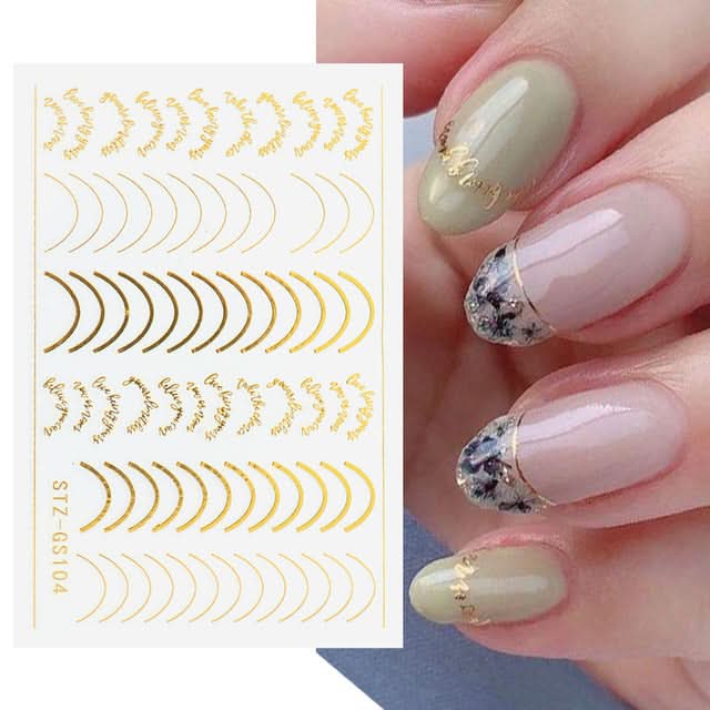 Rose Gold & Silver 3D Nail Stickers – Half-Moon Totem Design