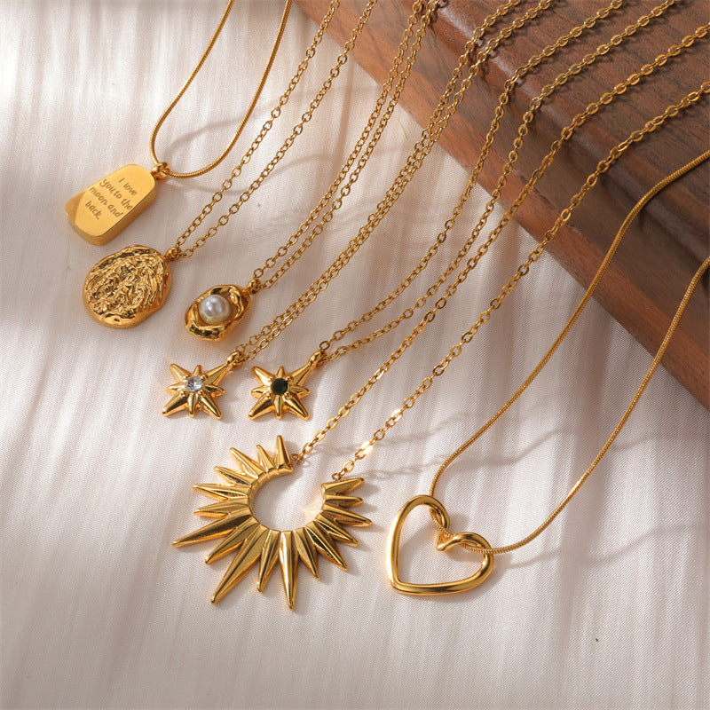 Trendy Gold Stainless Steel Pendant Necklace with Cute Charms – Stylish Jewelry