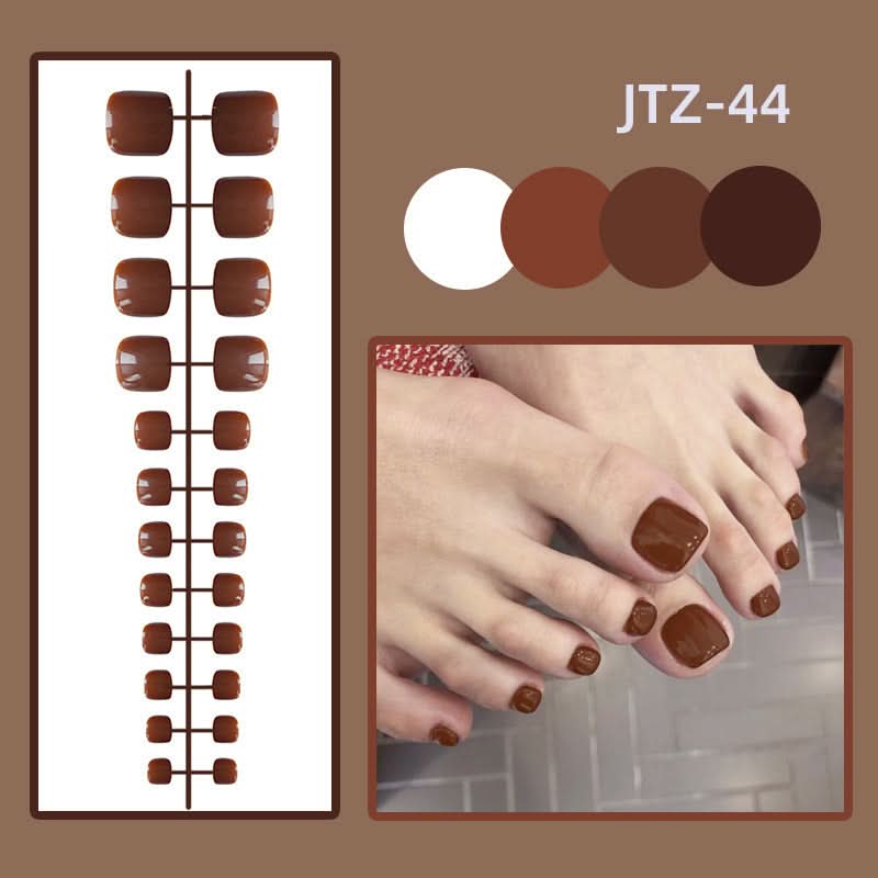Glossy Toenail Nail Stickers – 24-Piece Finished Fake Nails Set