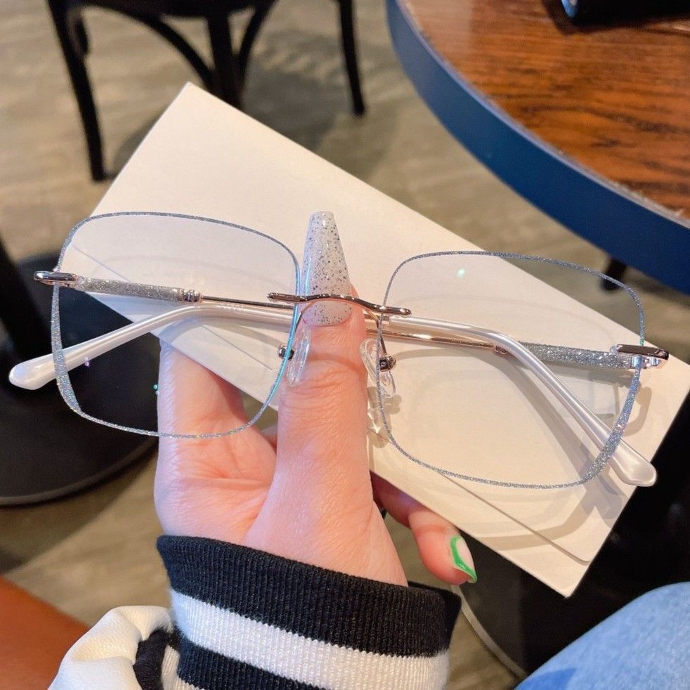 Frameless Anti-Blue Light Myopia Glasses – Fashion Commuting Square Eyewear for Adults