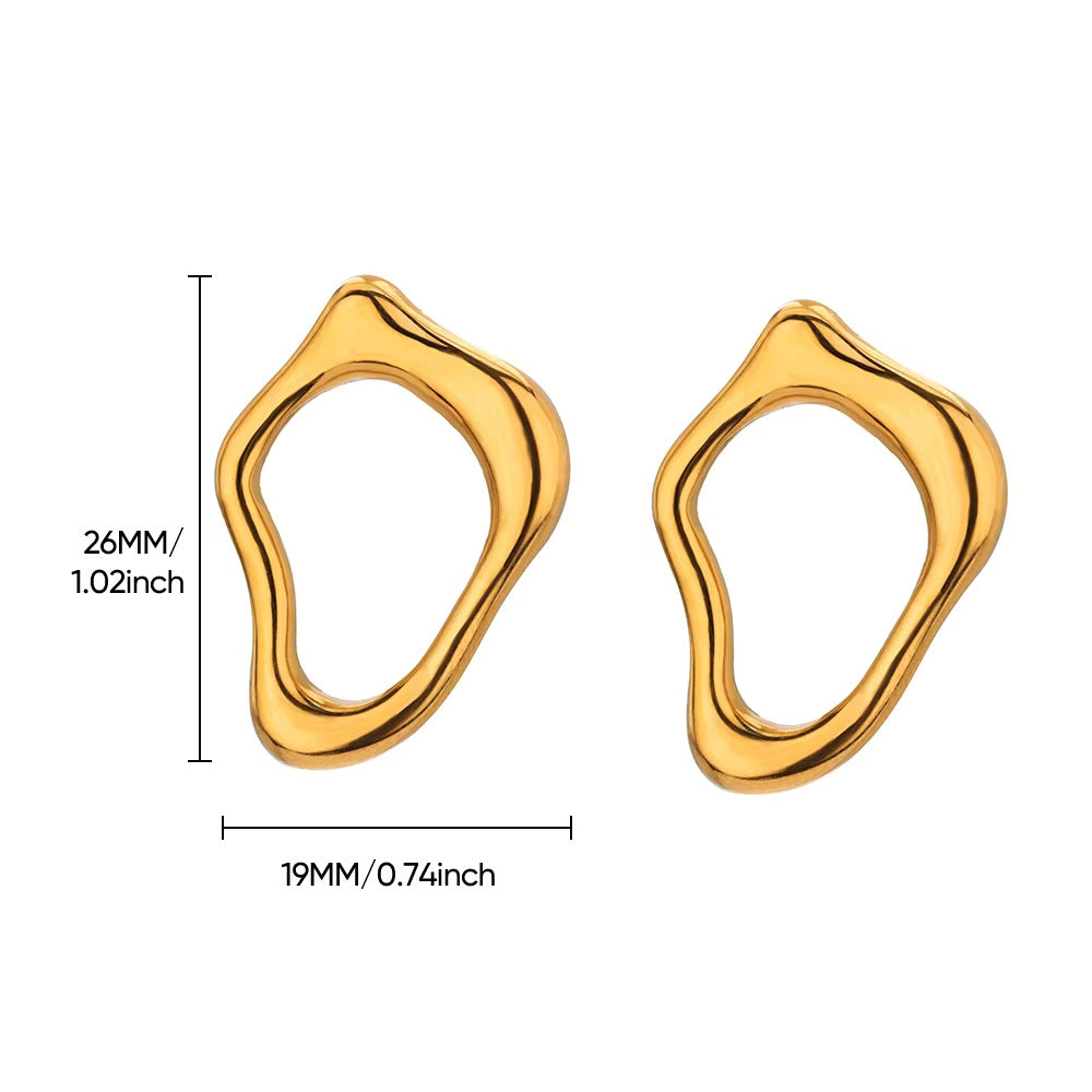 Gold Stainless Steel Irregular Earrings – Geometric Light Luxury Jewelry