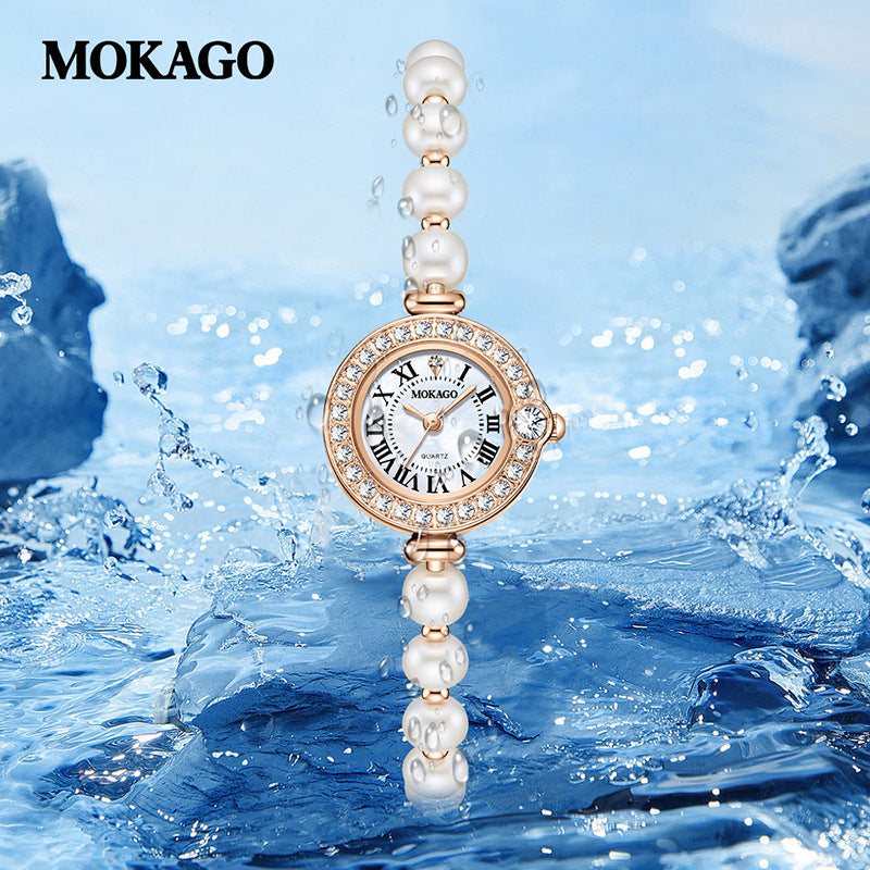 MOKAGO Pearl Women’s Watch –Quartz Watch with Diamond Accents & Waterproof Design