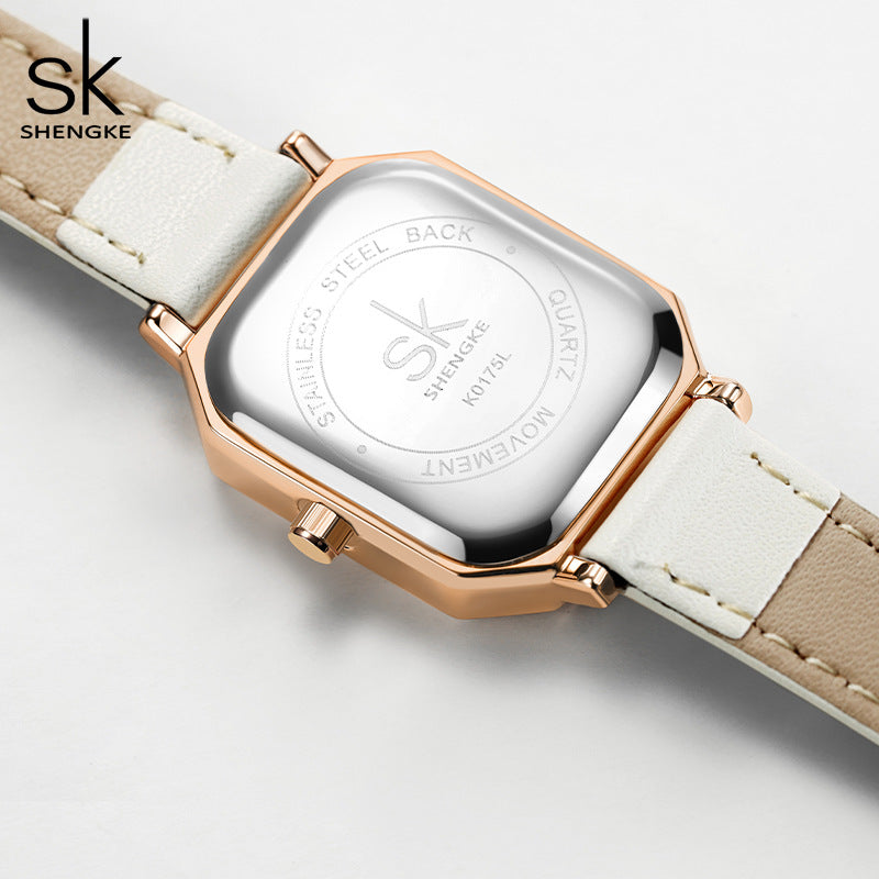 SK Women’s Square Dial Quartz Watch – Retro Diamond Accent, Waterproof Fashion Strap