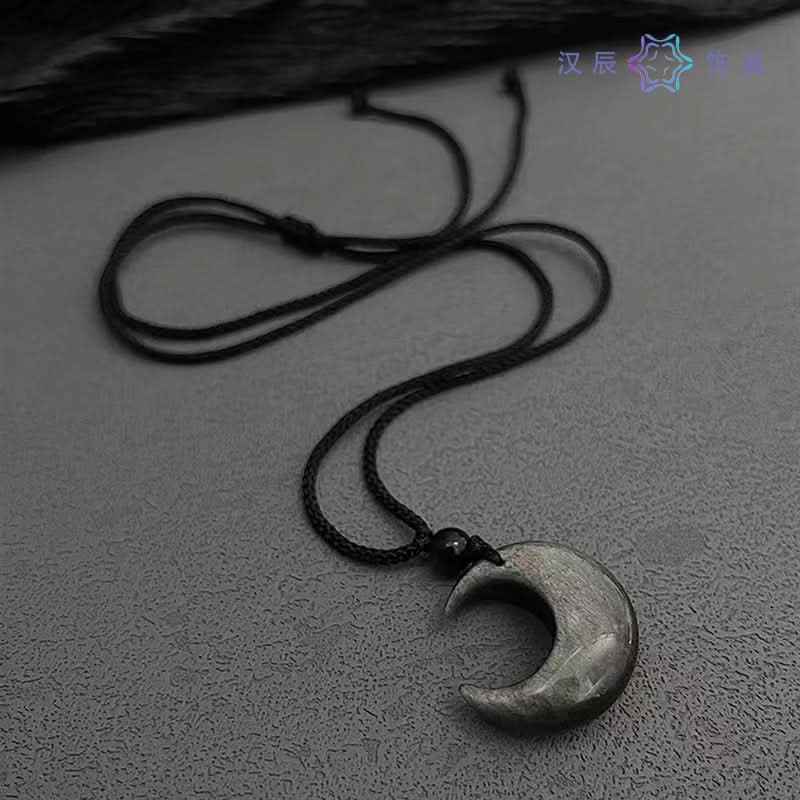 Men’s Crescent Moon Necklace – Handwoven Lanyard
