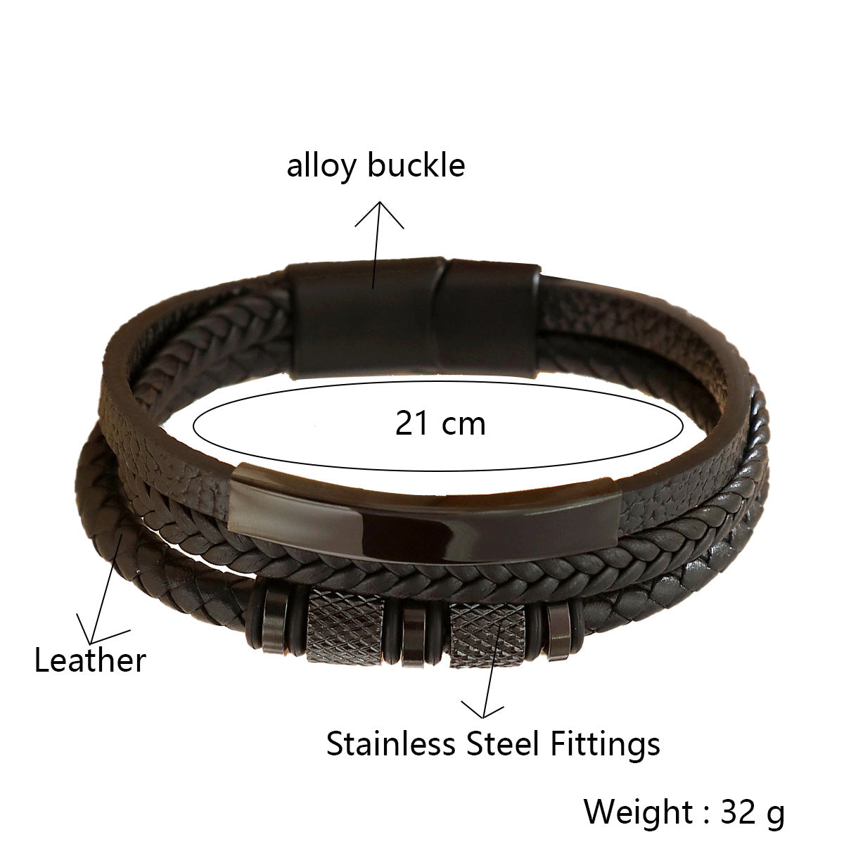 Men’s Leather Bracelet – Geometric Multi-Layer Design with Magnetic Alloy Clasp