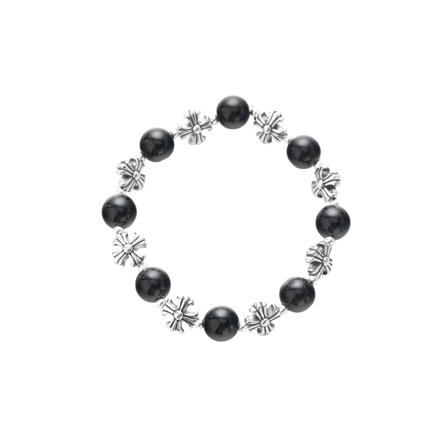 Unisex Retro Cross-Stitched Obsidian Beaded Bracelet –  Stone Wristband