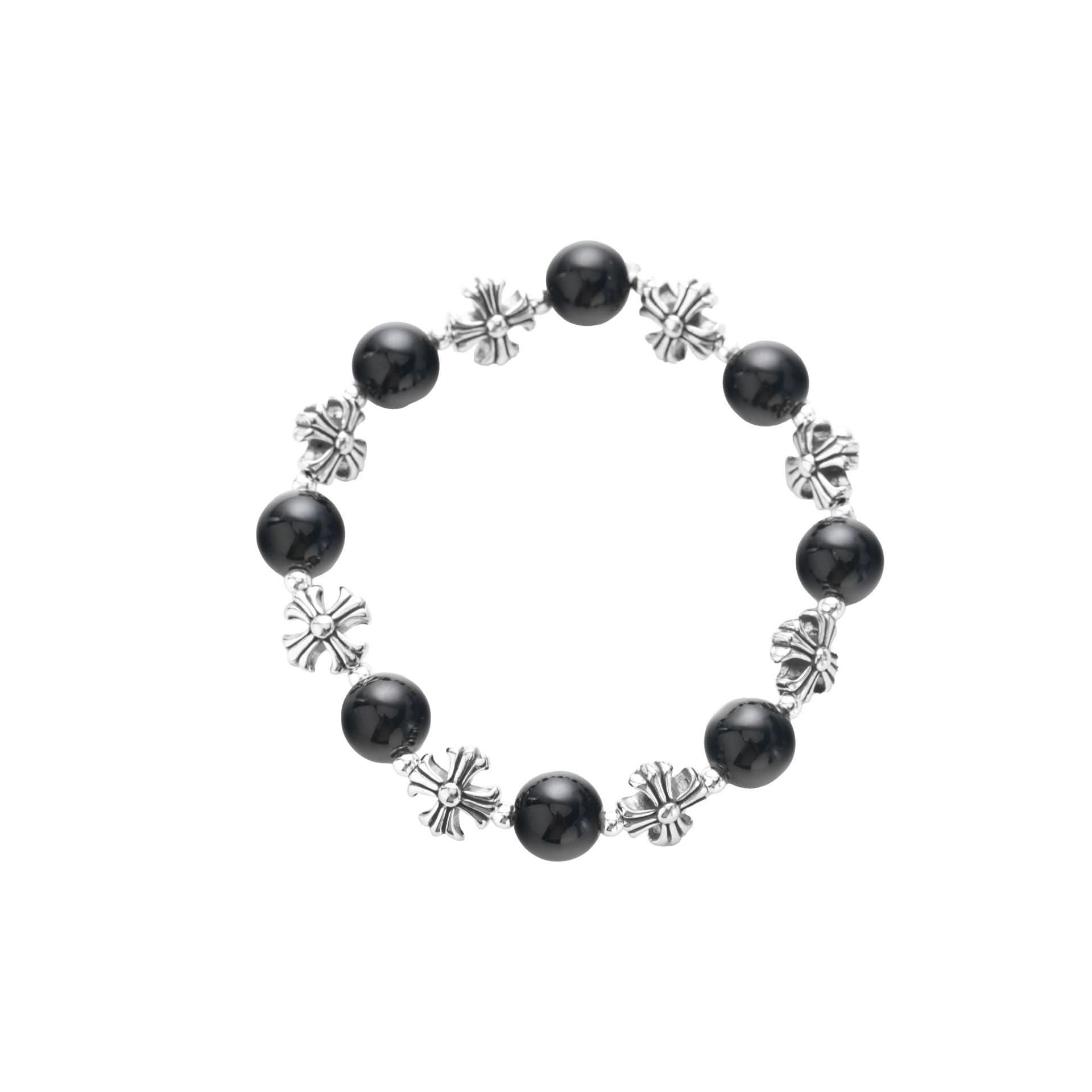 Unisex Retro Cross-Stitched Obsidian Beaded Bracelet –  Stone Wristband