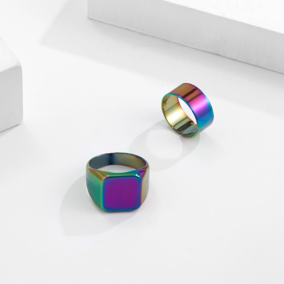 Men’s Colorful Geometric Metal Rings, 2-Piece Set