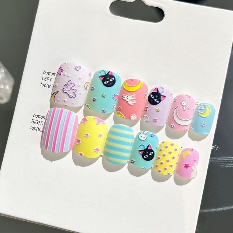Wearable Embossed Short Bride Nail Art – Finished 3D False Nail Stickers