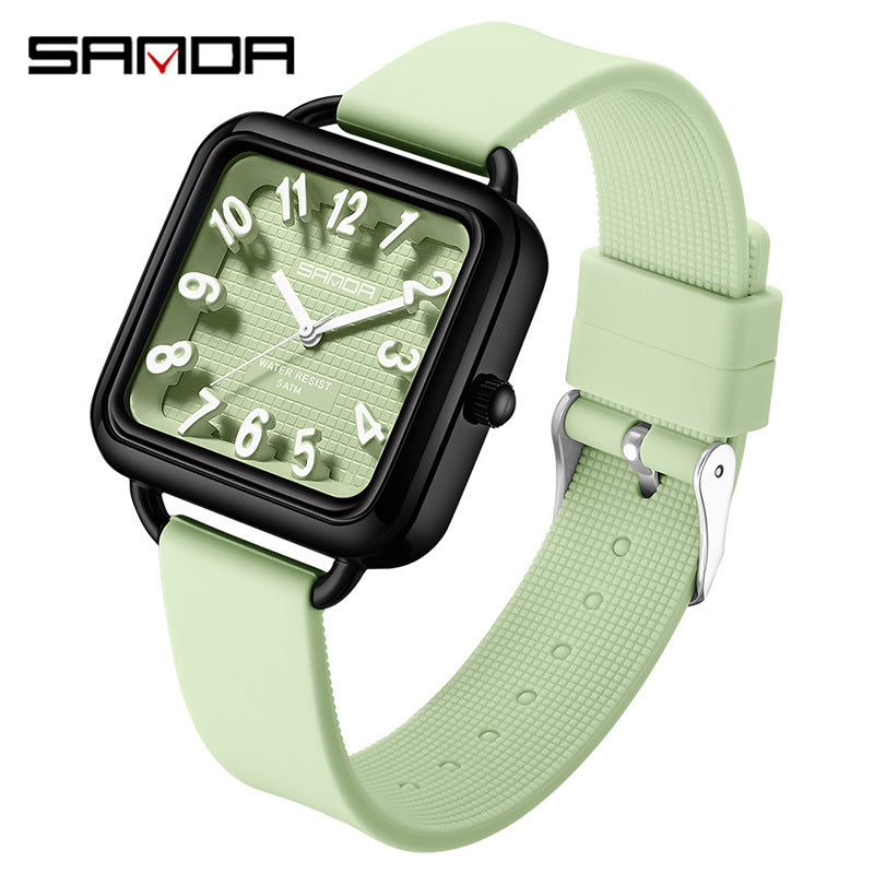 Sanda Luminous Quartz Watch – Waterproof Square Student Exam Watch