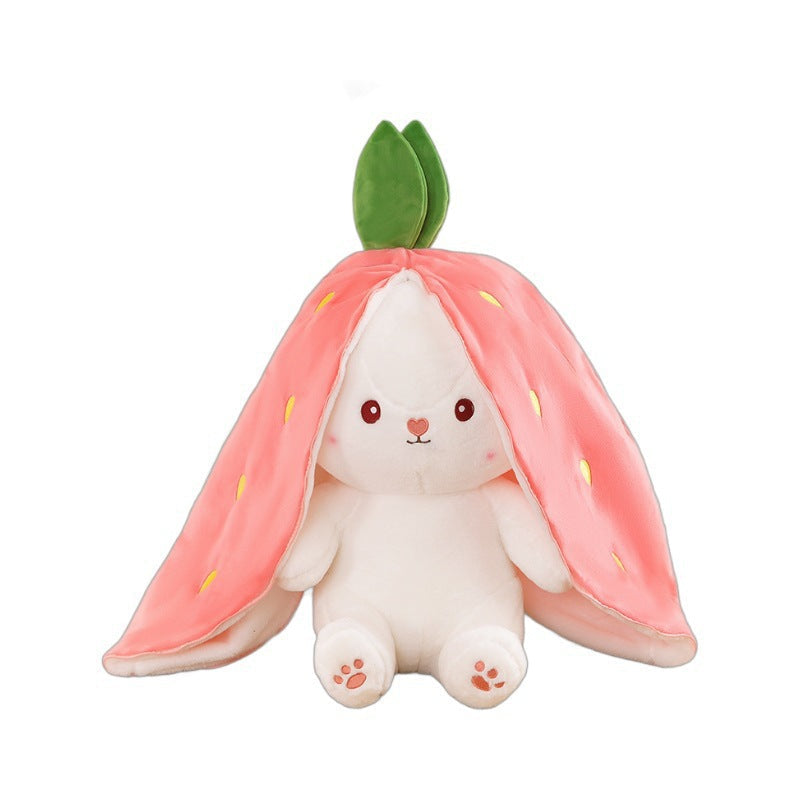 Transforming Strawberry & Carrot Rabbit Plush Toy – Soft Bunny Pillow Doll