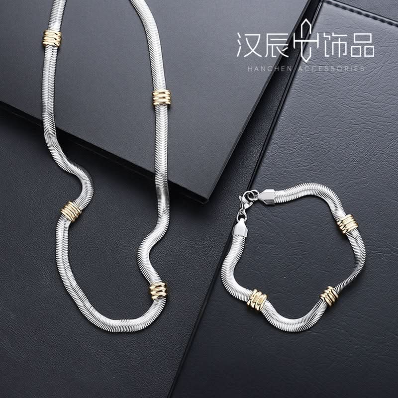Men's Gold Bead Flat Snake Bone Necklace & Bracelet  – Minimalist Luxury