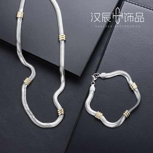 Men's Gold Bead Flat Snake Bone Necklace & Bracelet  – Minimalist Luxury