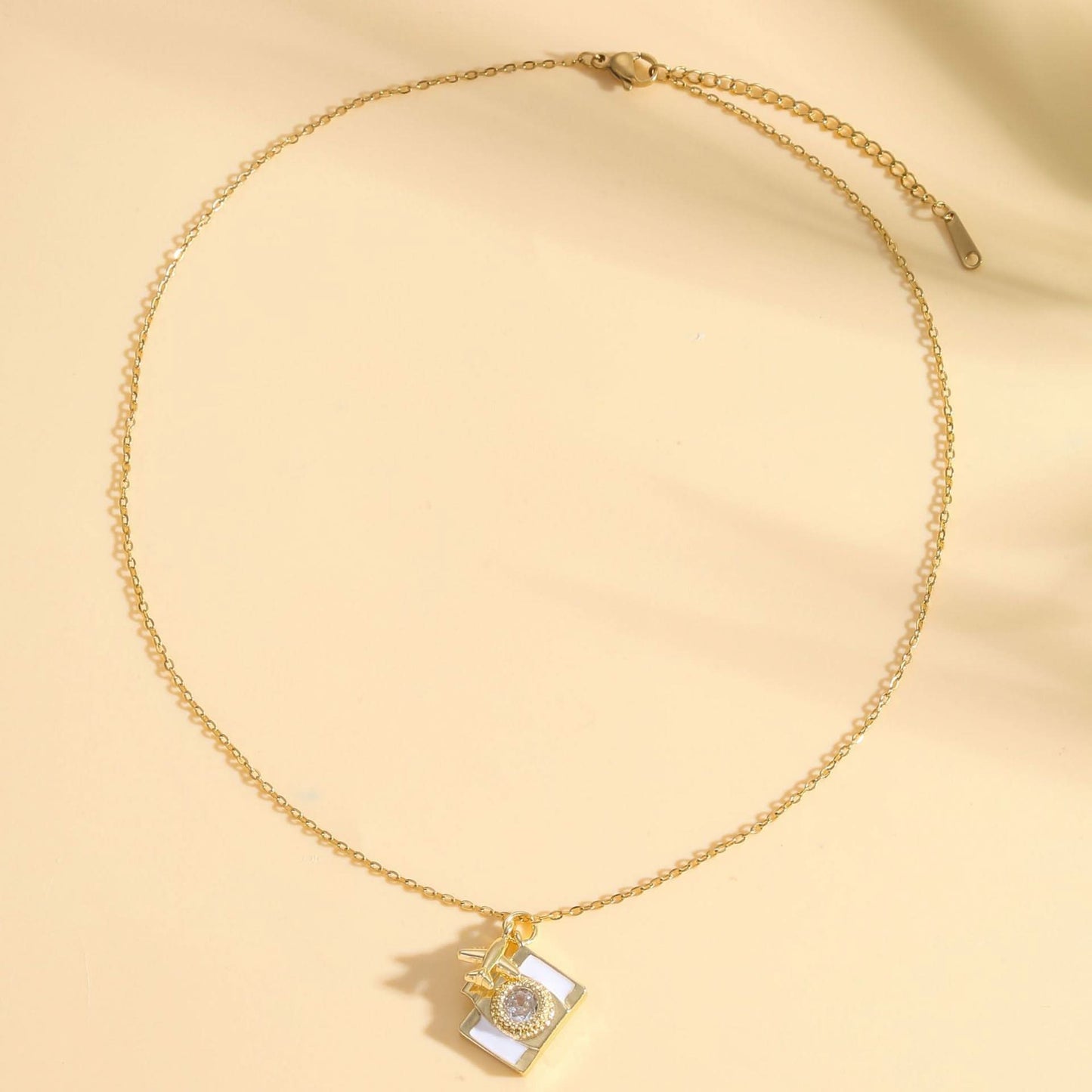 Titanium Steel Camera & Airplane Pendant Necklace