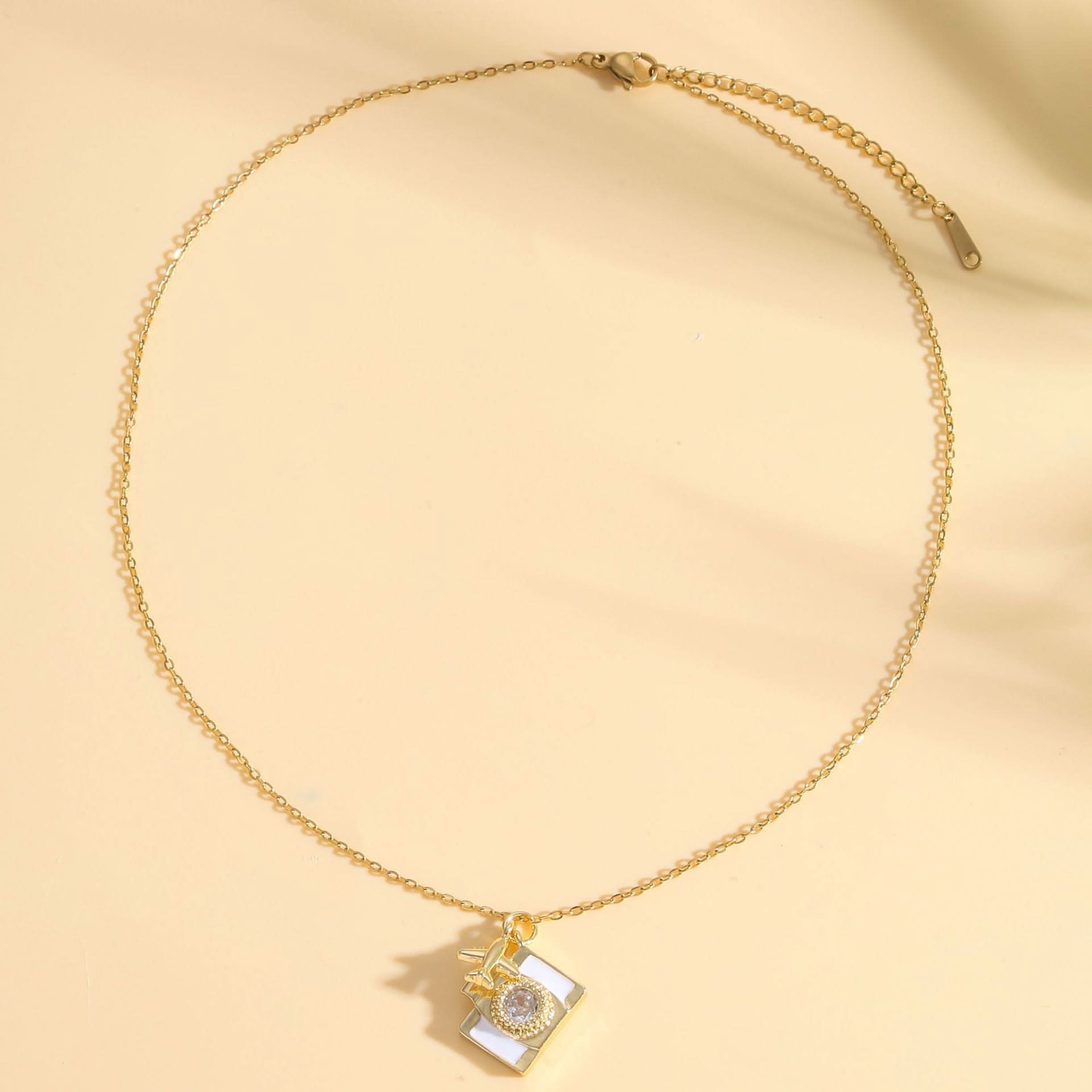 Titanium Steel Camera & Airplane Pendant Necklace