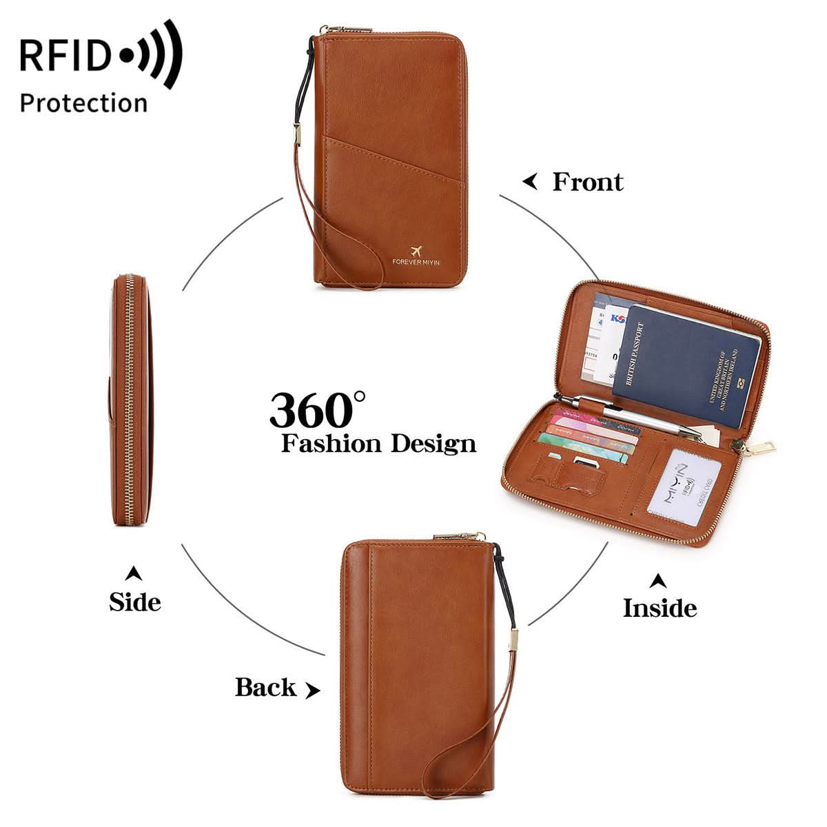 RFID Anti-Theft Travel Passport Wallet – Zipper Organizer for Documents & Tickets
