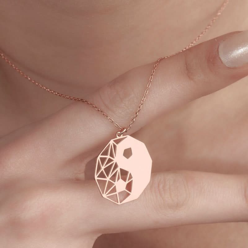 Rose Gold Tai Chi Bagua Pendant Necklace – Stainless Steel Jewelry for Women