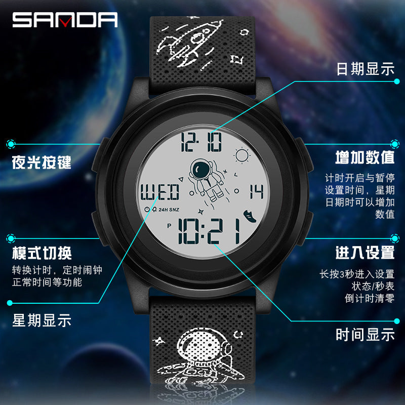 SANDA Astronaut Digital Watch – Unisex Luminous Waterproof Sports Watch
