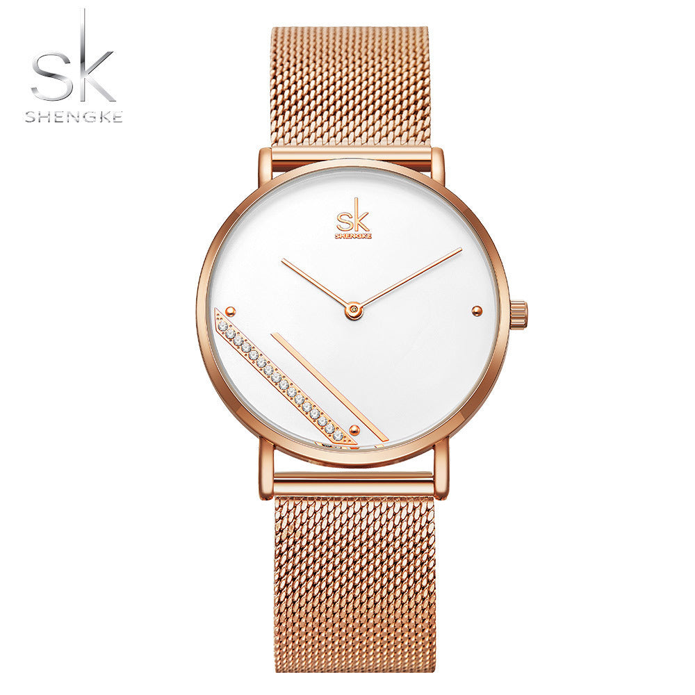 SK Women’s Quartz Watch – Classic Design with Stainless Steel Mesh Strap, Waterproof