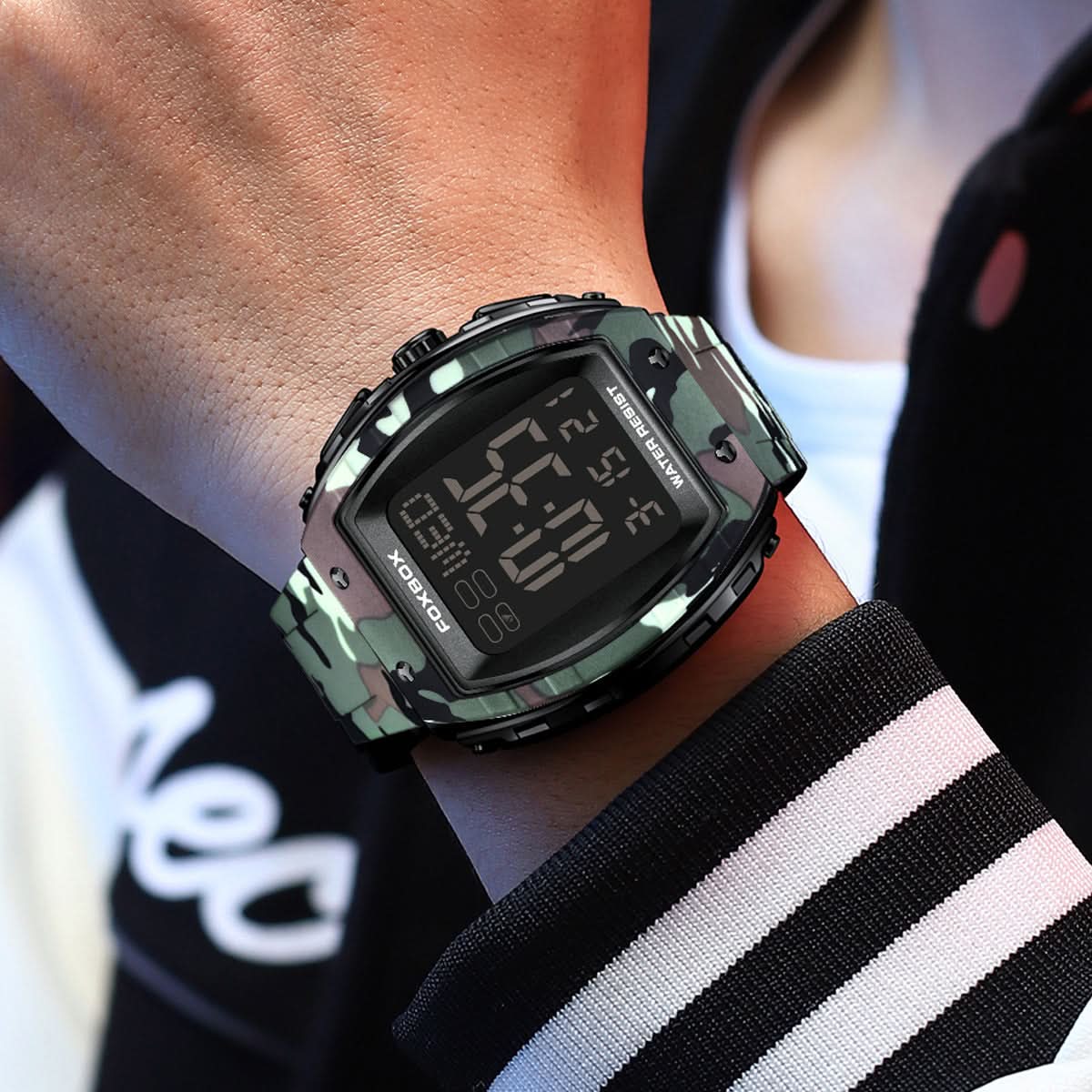 Men’s Digital Barrel Dial Watch – 50mm Large Face, Luminous Display