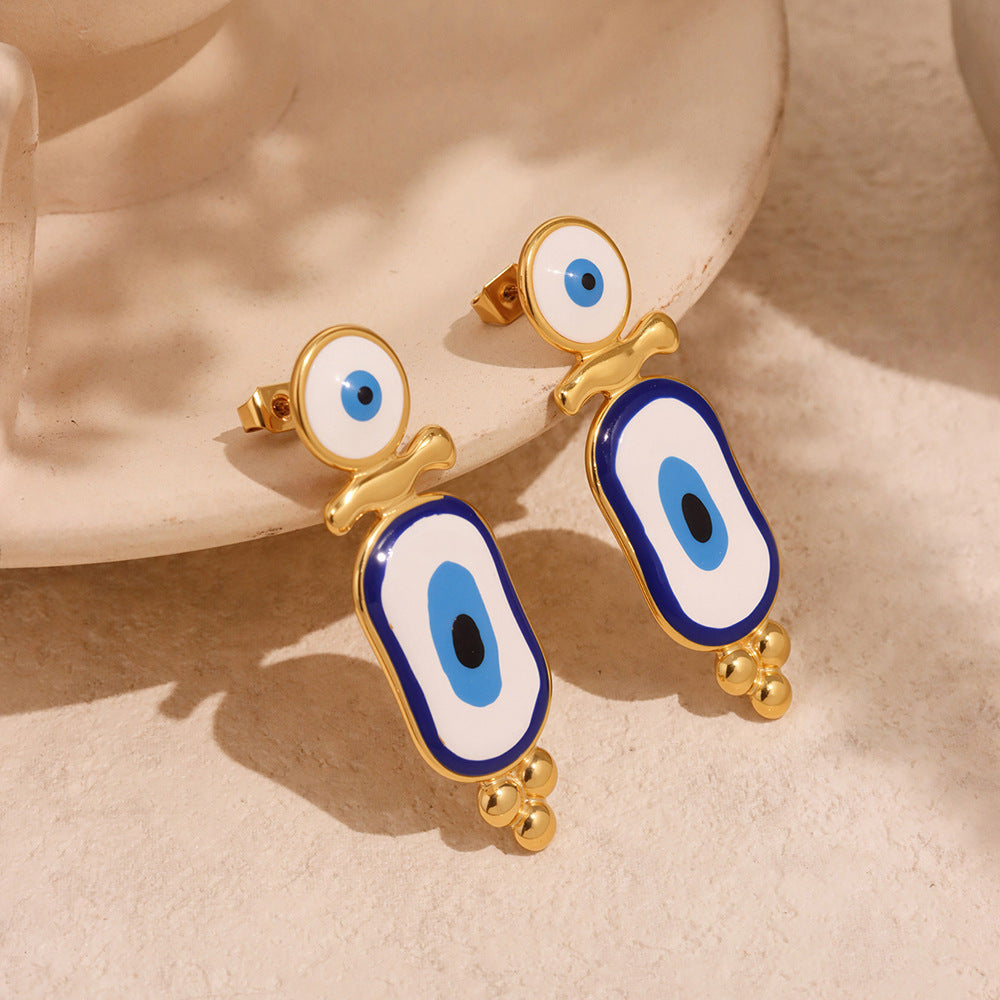 Turkish Evil Eye Earrings for Women – Enamel Glaze, Stainless Steel Statement Jewelry