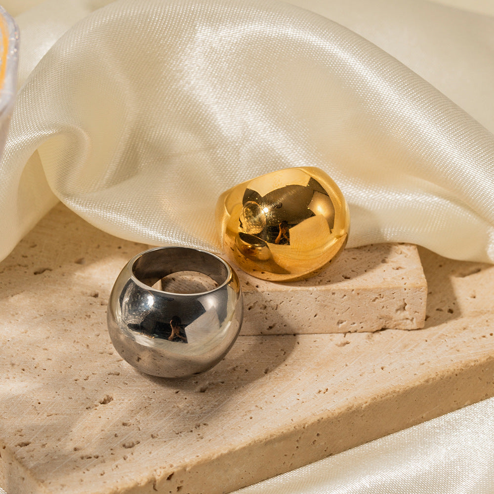 Trendy Gold & Silver Stainless Steel Dome Ring – Bold Adjustable Statement Jewelry