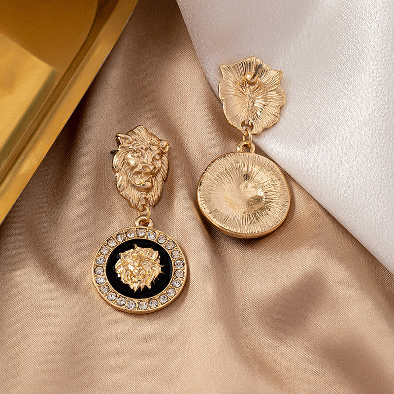 Lion Head Earrings for Women – Gold Plated Retro Statement Jewelry