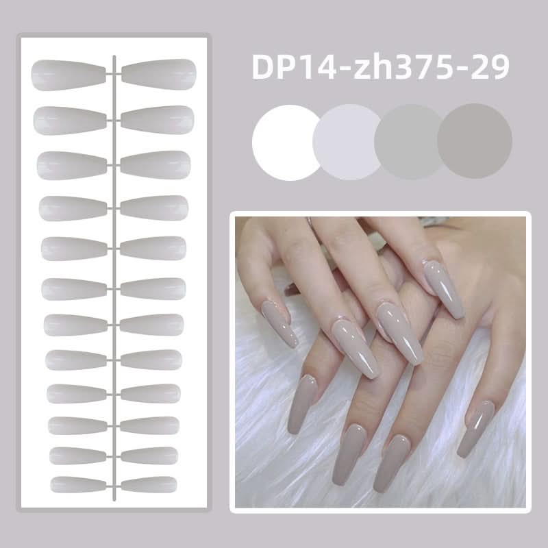 Long Ballet Shiny Trapezoidal Nail Stickers – 24-Piece Solid Color Set