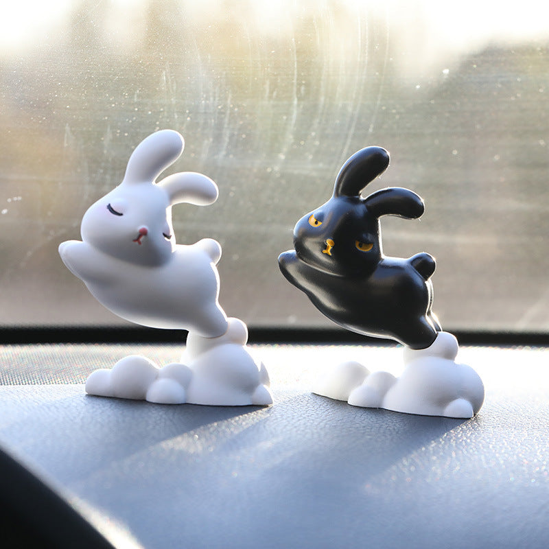 Mini Bunny Car Dashboard Ornament – Resin Cartoon Decor for Car Interior