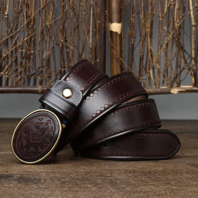 Men's Retro Style Laser Engraved Pattern Leather Belt – Classic Vintage Style