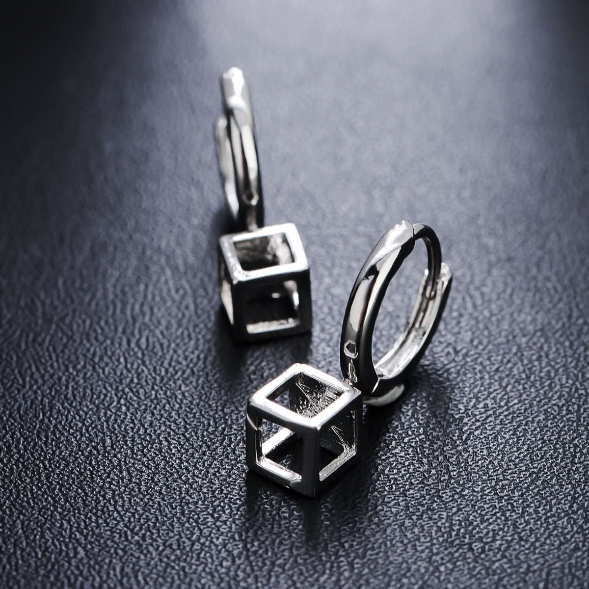 Men’s Square Punk Geometric Earrings – Silver Alloy Hip-Hop Earrings