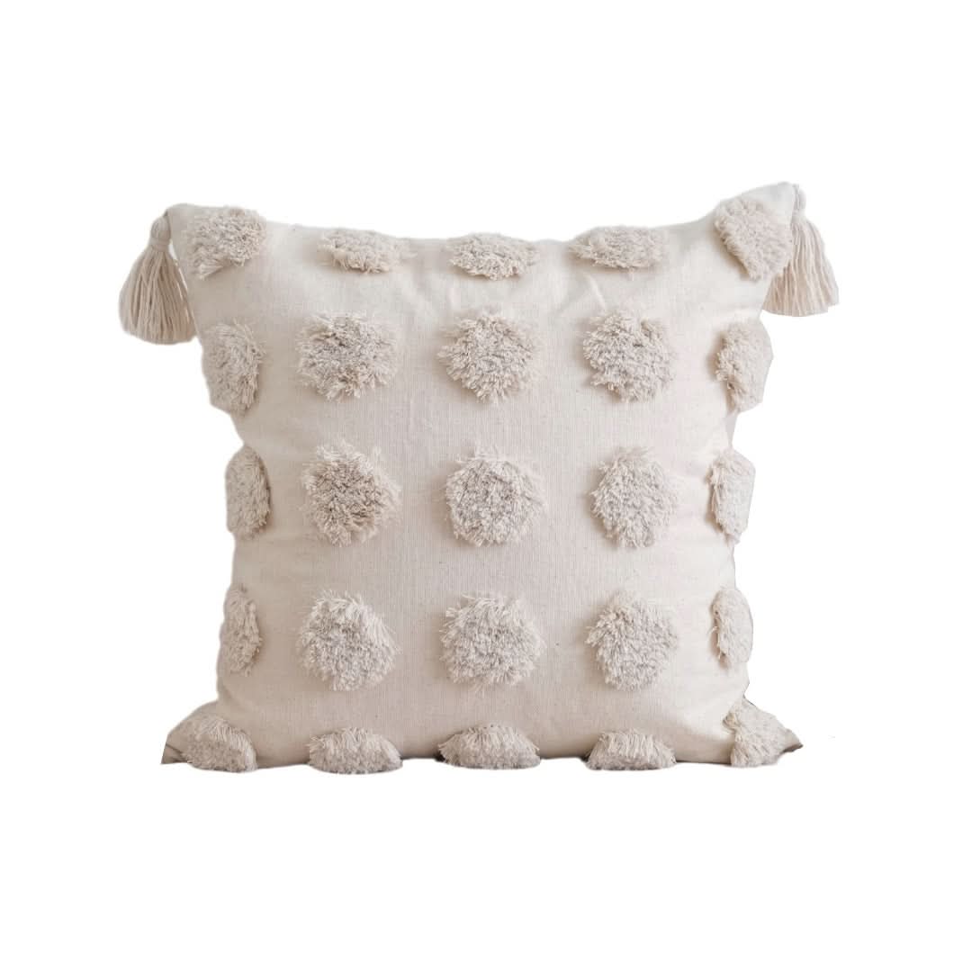 Tufted Cotton and Linen Pillow - Tassel Decorative Cushion Cover