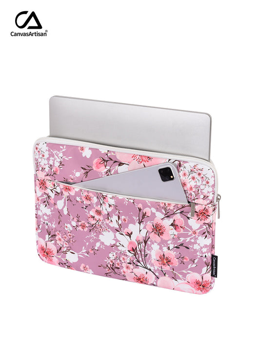 Pink Floral Waterproof Laptop Bag – Polyester Sleeve for 11"–15" Laptops