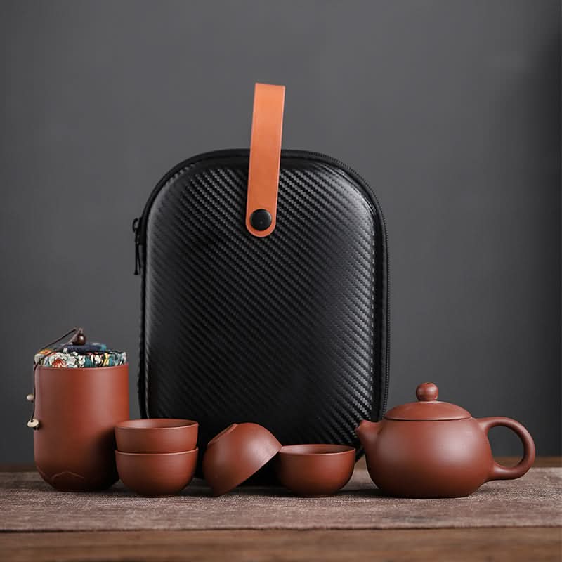 Portable Travel Tea Set - Includes One Pot, Four Cups, and Tea Cans