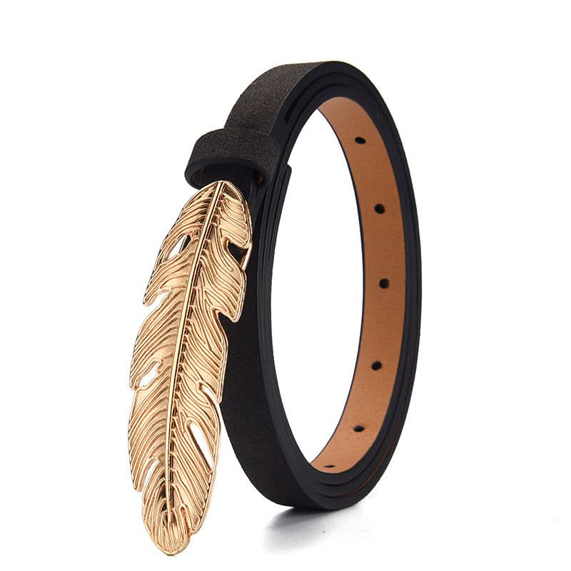 Thin PU Leather Belt with Flower Buckle