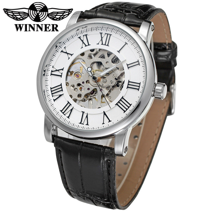 T-Winner Men’s Skeleton Mechanical Watch – Classic Roman Numerals, Leather Strap